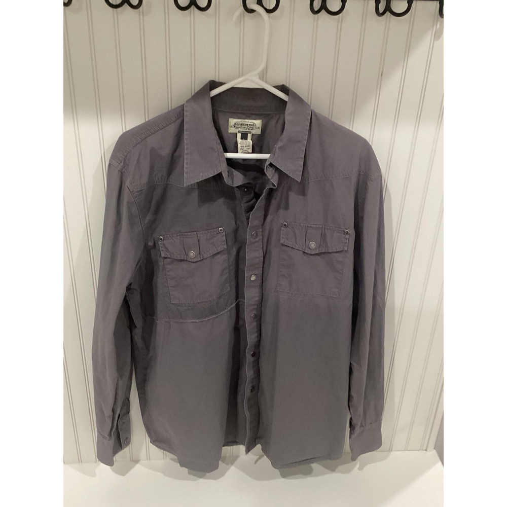 American‎ Rag CIE Gray Mens Long Sleeve Graphic Snap Close Collared Shirt Large